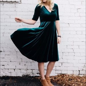 hunter green velvet wrap dress