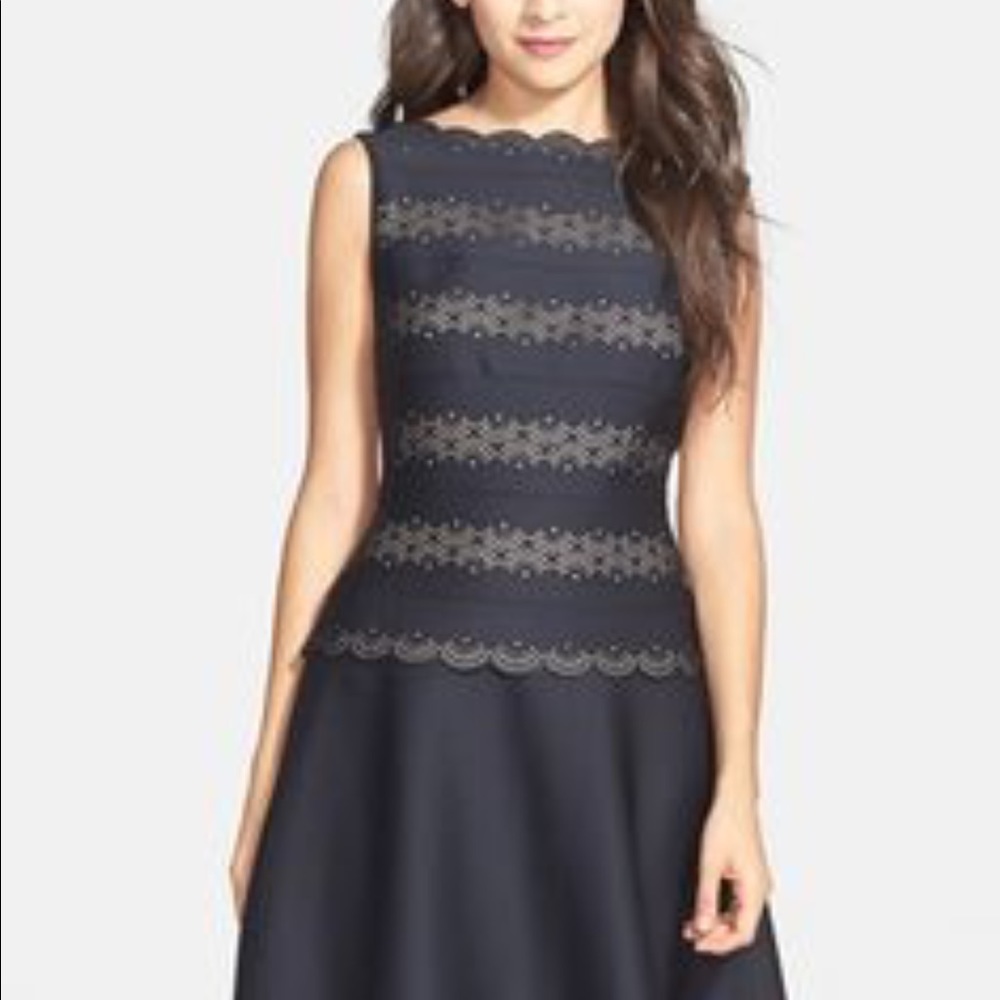 Tadashi Shoji Laser Cut Neoprene Fit & Flare Dress