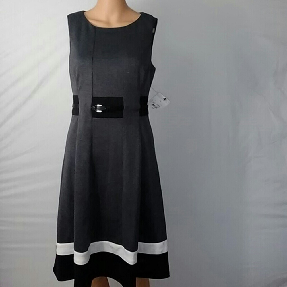 Liz Claiborne Size 4 Grey/Black Sleeveless Dress