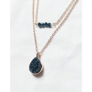 Genuine Blue Druzy Teardrop Layered Necklace