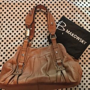 B. Makowsky Leather Satchel Handbag With Dust Bag