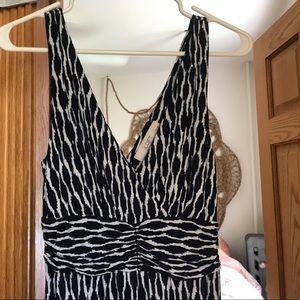 Loft petite navy and white ruched vneck maxi dress