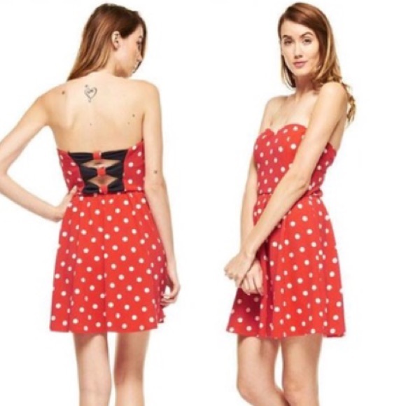 Red & White Polka-dot Strapless Fit & Flare Dress - Picture 2 of 4