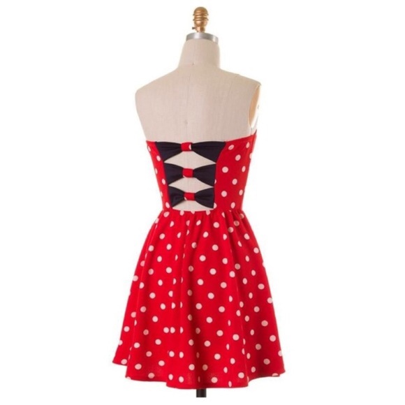 Red & White Polka-dot Strapless Fit & Flare Dress - Picture 3 of 4