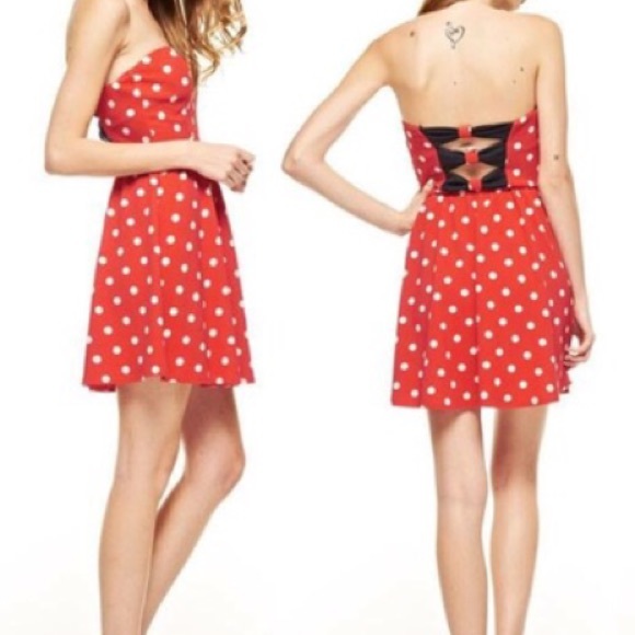 Red & White Polka-dot Strapless Fit & Flare Dress - Picture 4 of 4