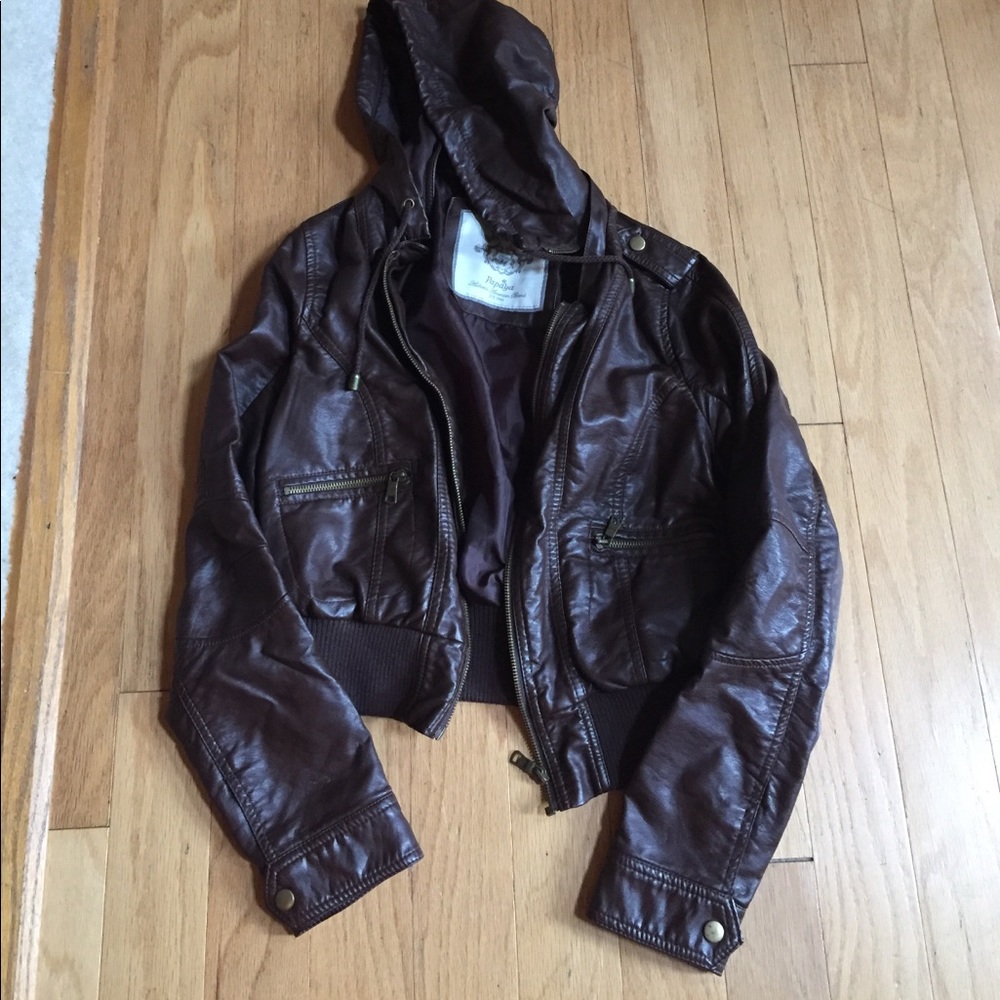 Brown papaya pleather bomber jacket