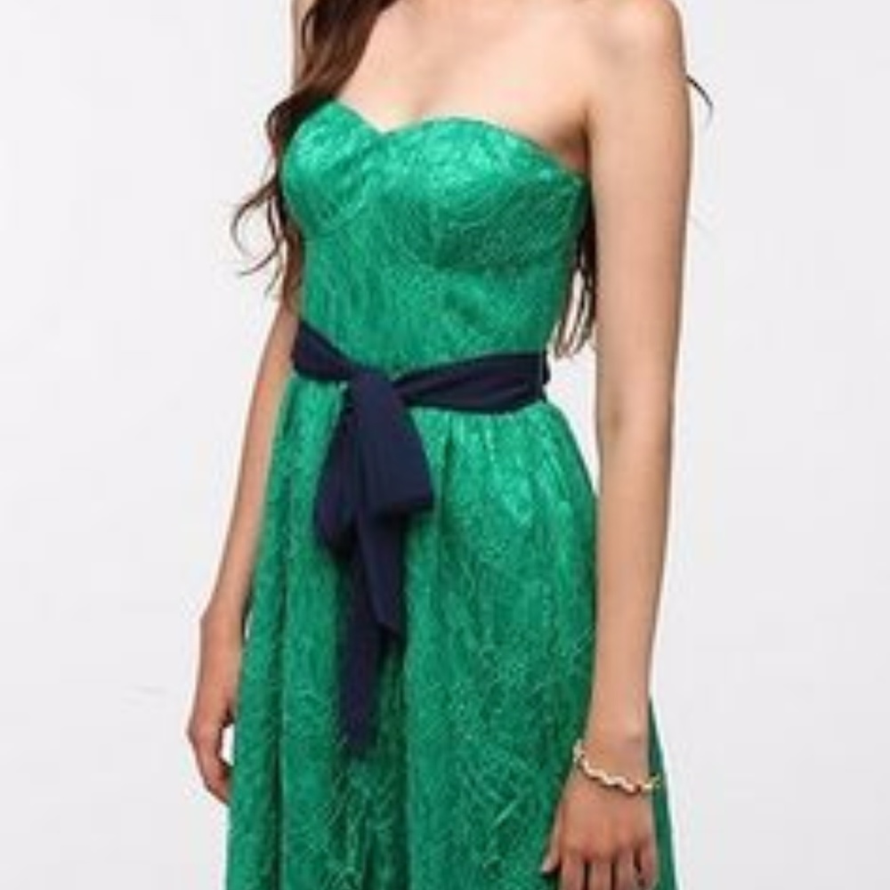 Strapless Green Lace Tie Back Dress