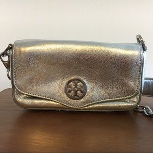 Metallic Silver Tory Burch Mini Crossbody Bag