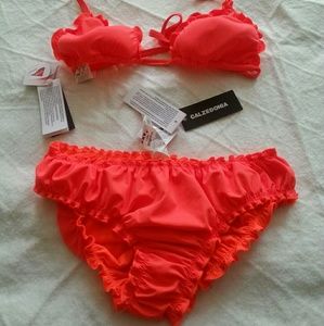 Brand New (NWT) Neon Orange Ruffle Bikini