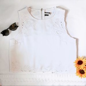 Topshop White Sleeveless Cutwork Silk Blouse