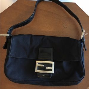 Vintage Authentic Fendi Black Fabric Baguette