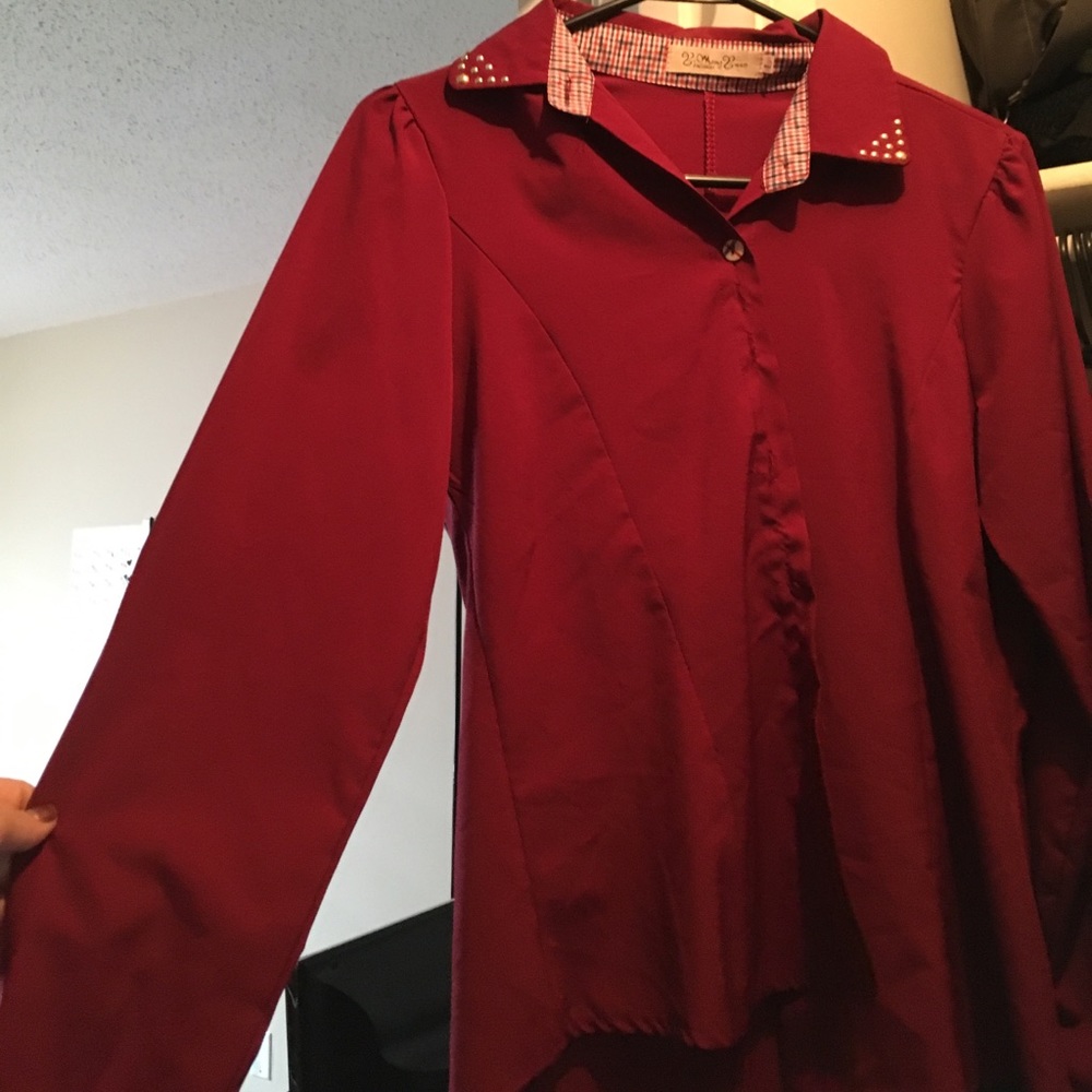 Red button down blouse