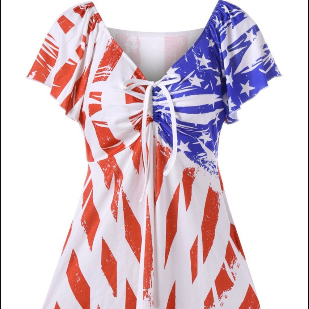 V neck patriotic American flag swing t