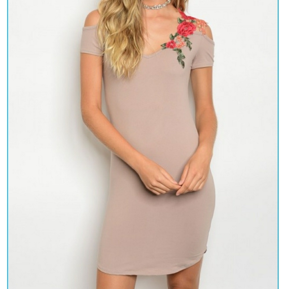 Taup Floral Patch Dress