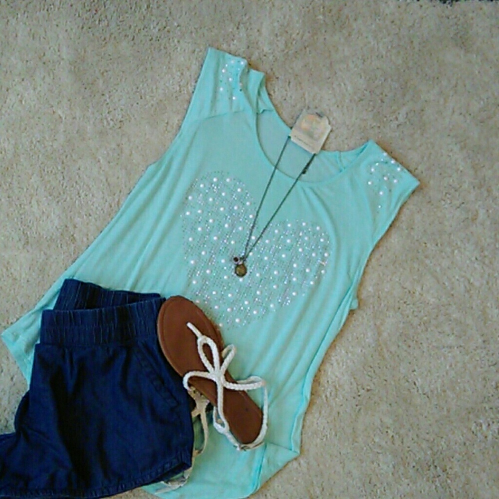 Mint green, pearls and rhinestones tank