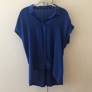 Trouvé Blue Silk High-Low Button Down