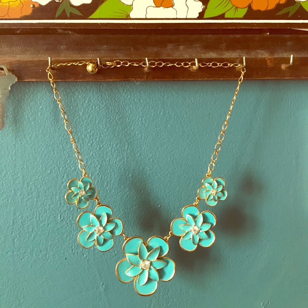 Kate Spade Teal Enamel Floral Necklace
