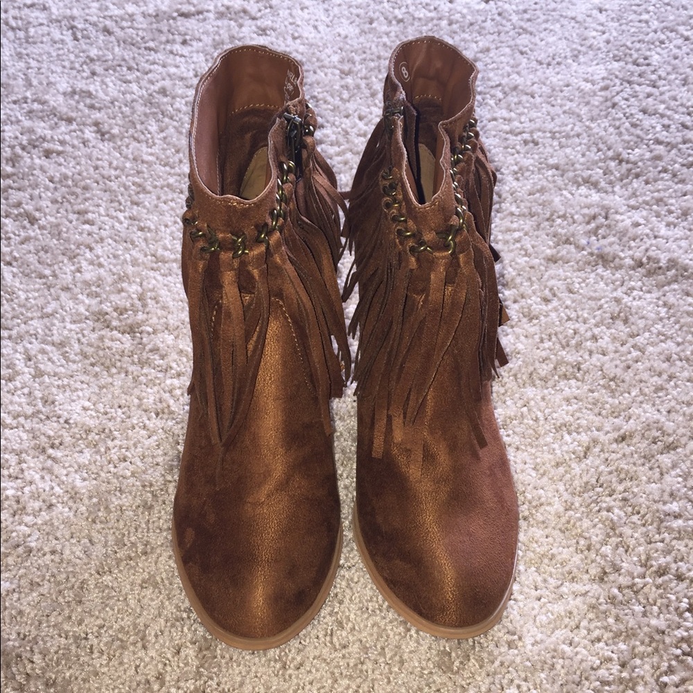Brown Fringe Booties