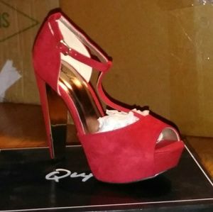 Red T-Strap ultra suede Sandal