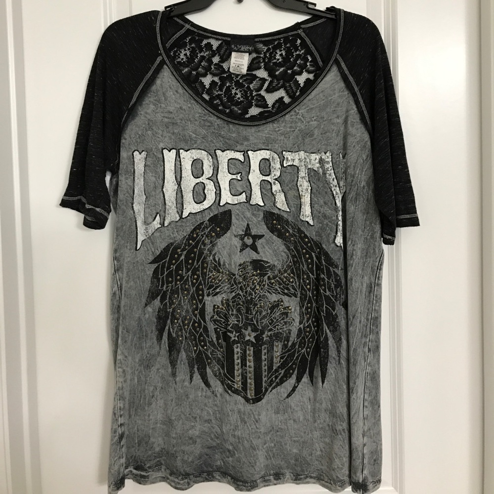Gray & black Liberty studded top