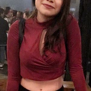 Cute burgundy long sleeve suede crop top