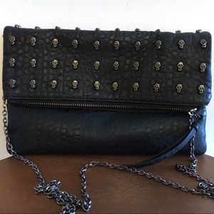 Black Skull Rivet Faux Leather Clutch