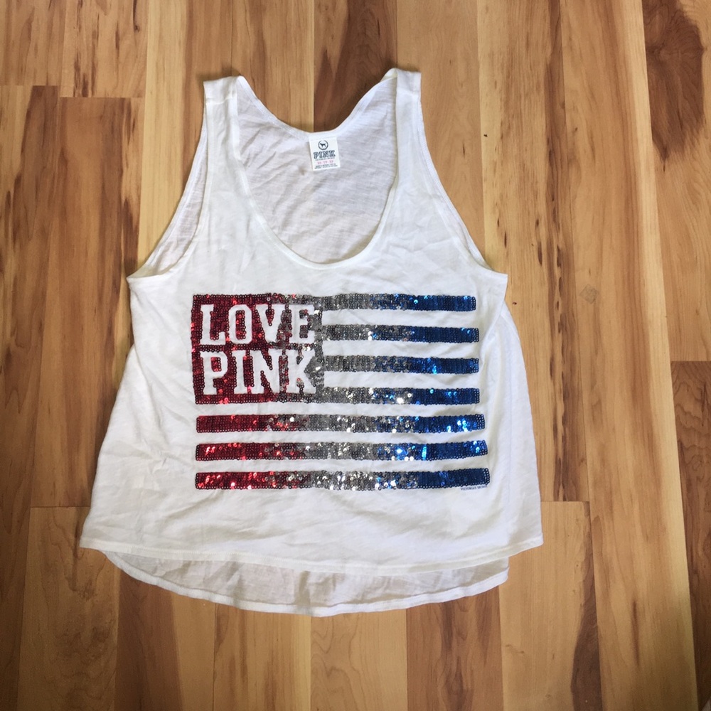 VS Pink "Love Pink" American Flag Bling Tanktop