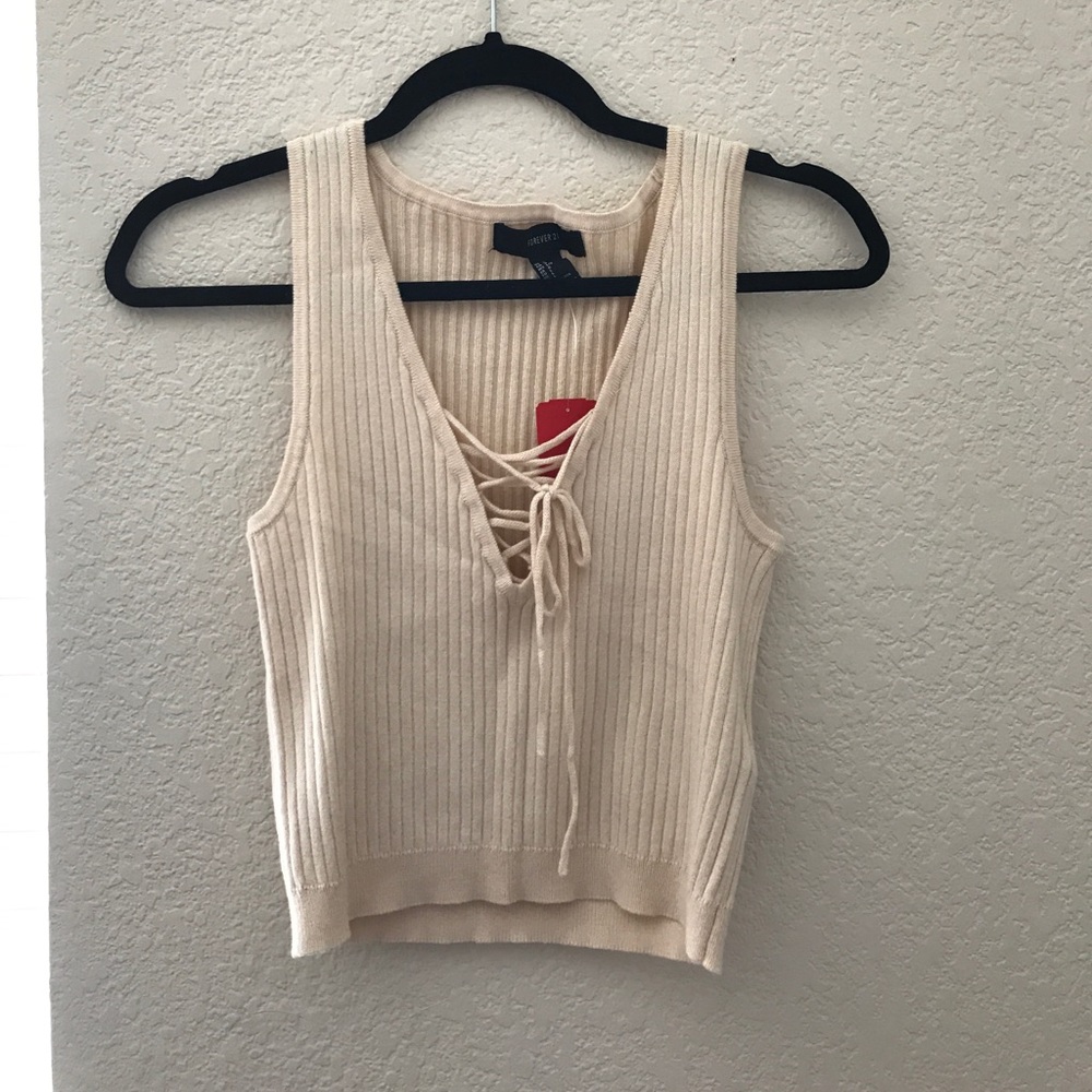 Light Pink/Cream Forever 21 Lace up Crop Top