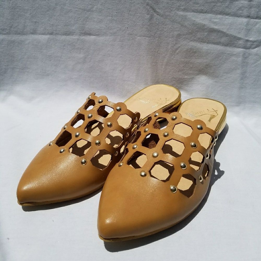 Morocco Caged Tan Studded Mules