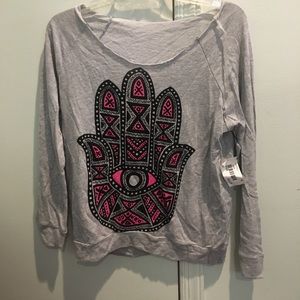 Long sleeved light gray Hamsa sweater