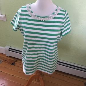 Talbots green and white stripped top