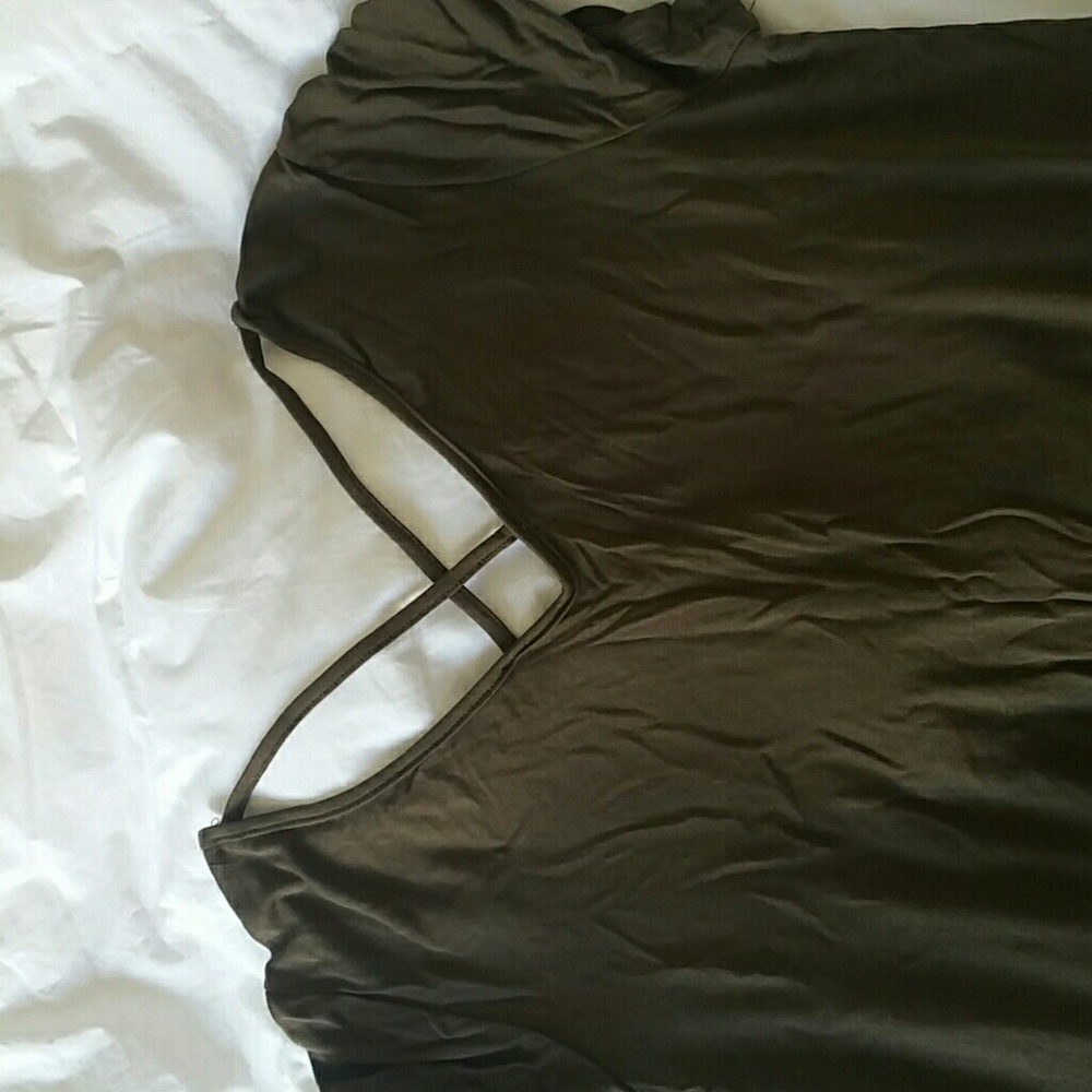 Olive green stretchy v-neck strappy front