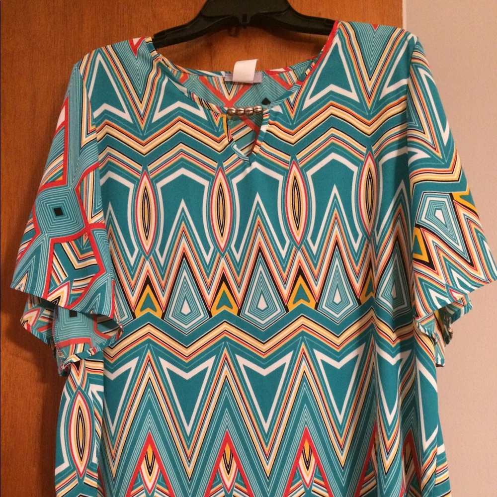 Teal print women's blouse
