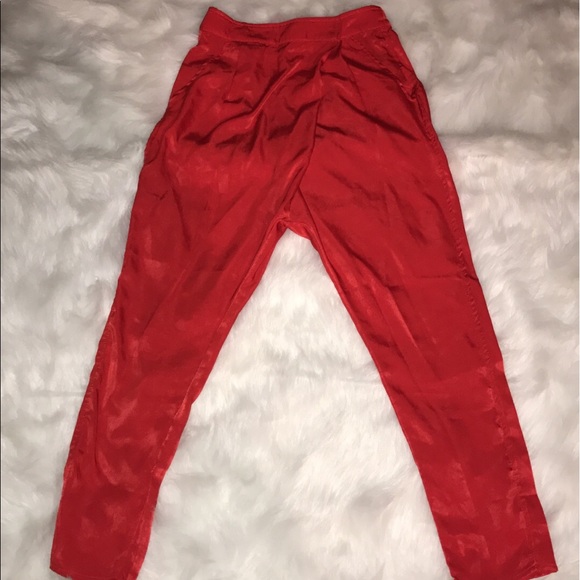 Red Satin High-Waist Pants - Picture 1 of 2