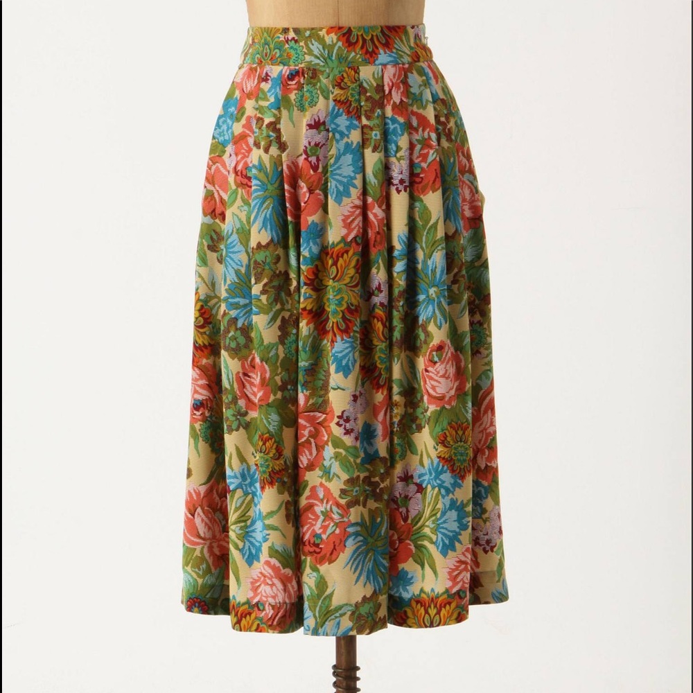 100% Silk Floral Midi Skirt from Anthropologie