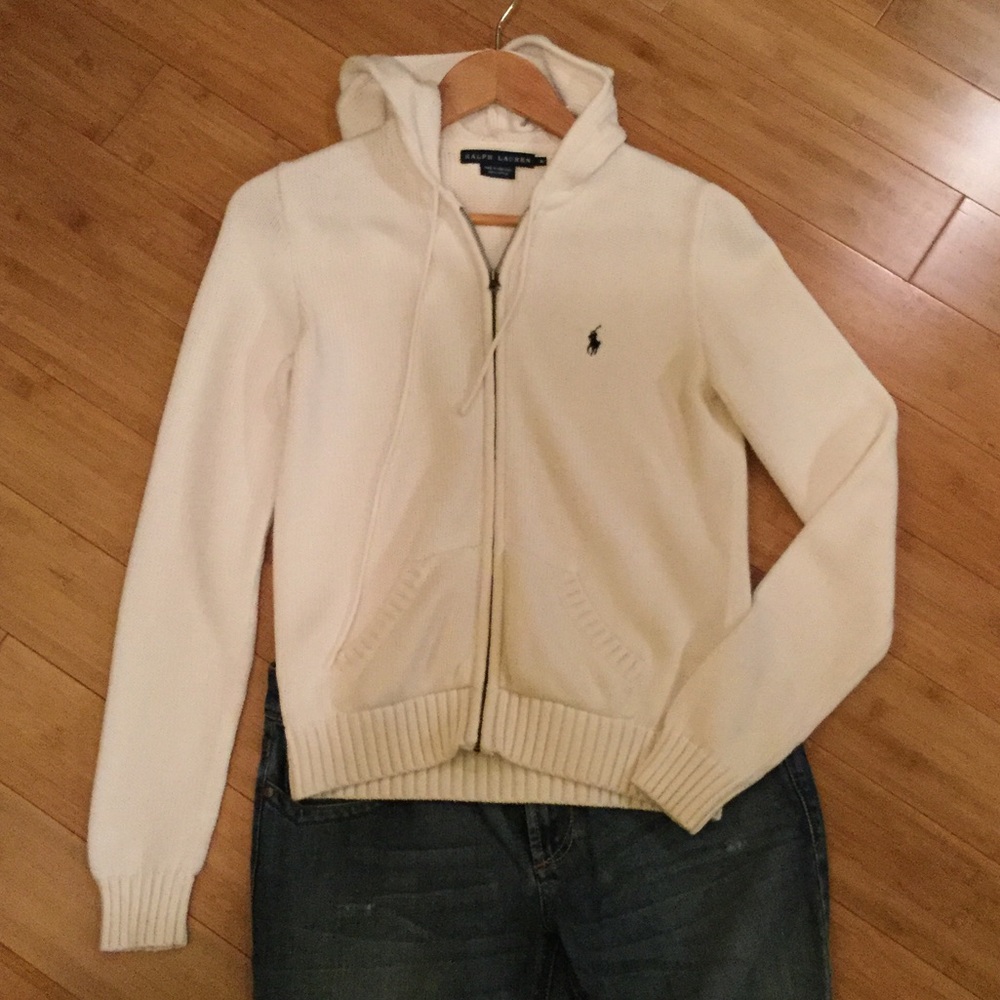 Ralph Lauren zipped cardigan sweater w hood.