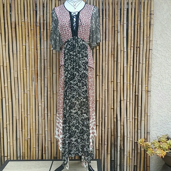Zara Dresses & Skirts - ZARA Bohemian Mixed Fabric Dress with Front Tie