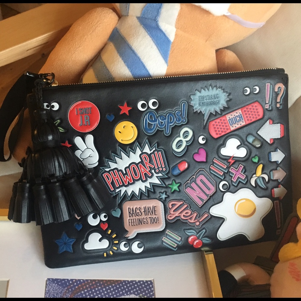 anya hindmarch all over stickers leather clutch