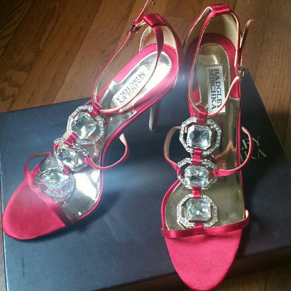 65% off Badgley Mischka Shoes - Red satin rhinestone Badgley Mischka ...