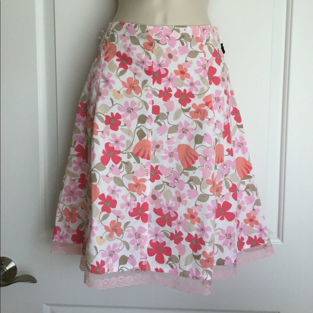 Pink floral a line skirt
