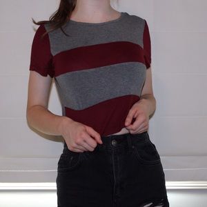 gray and maroon striped crop top from LF ⚜️