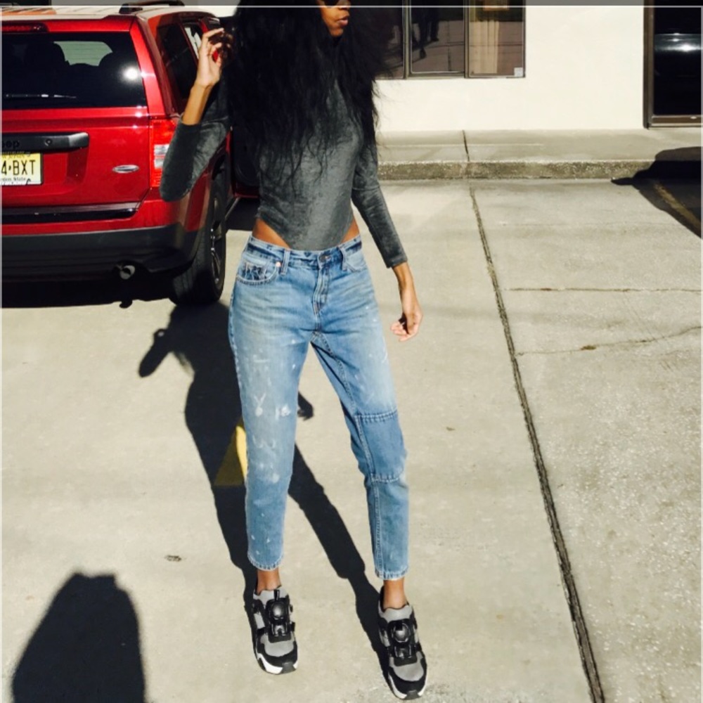 Slightly distressed boyfriend jeans