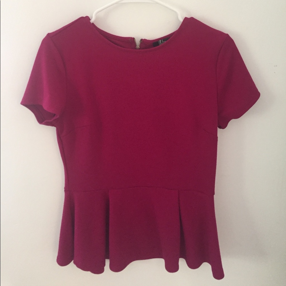 Burgundy/raspberry peplum top