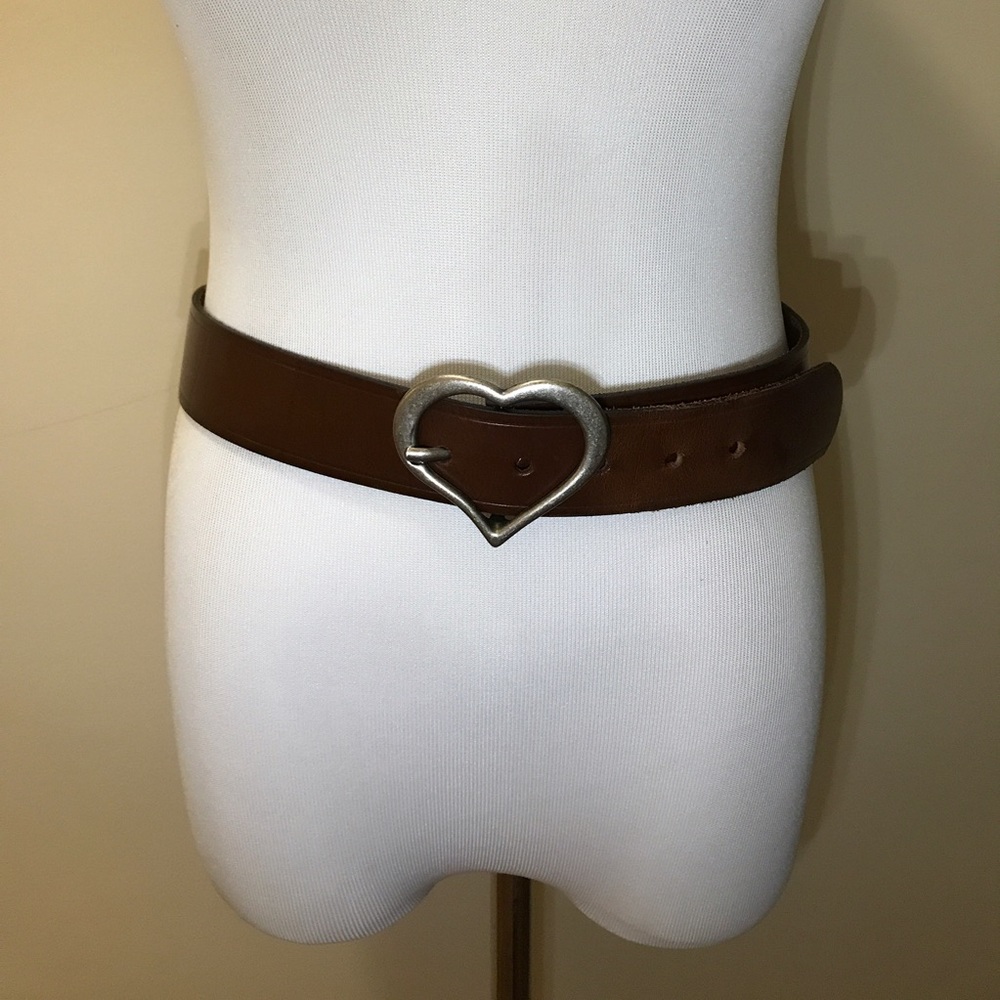 37.5" brown leather belt w/2.75" x 2" heart buckle