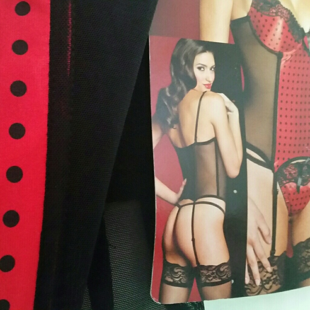 Red and black polka dot satinette teddy