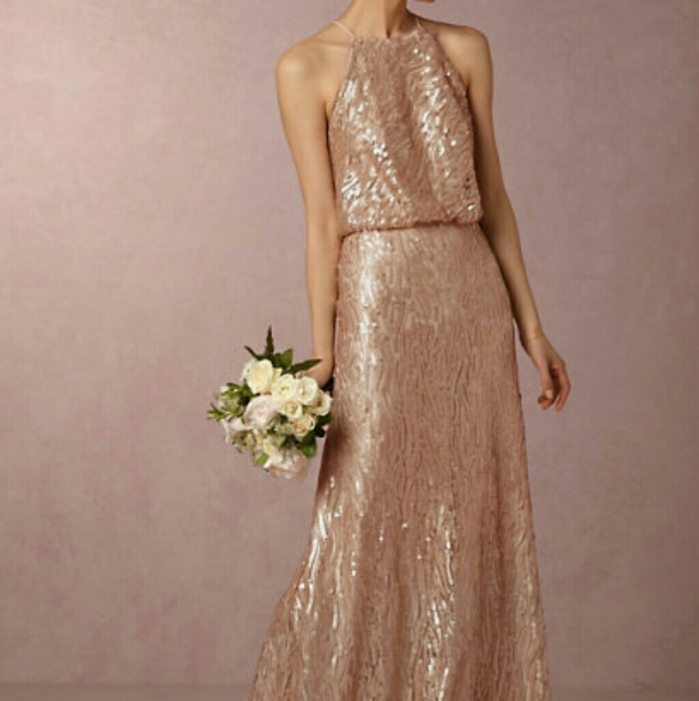 BHLDN Donna Morgan Alana Gold Sequin Dress