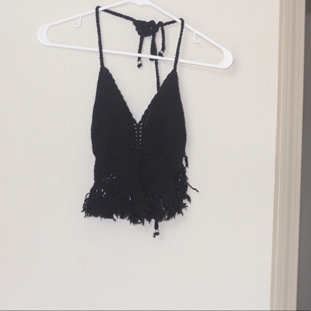 FOREVER 21 Black fringe Crop top
