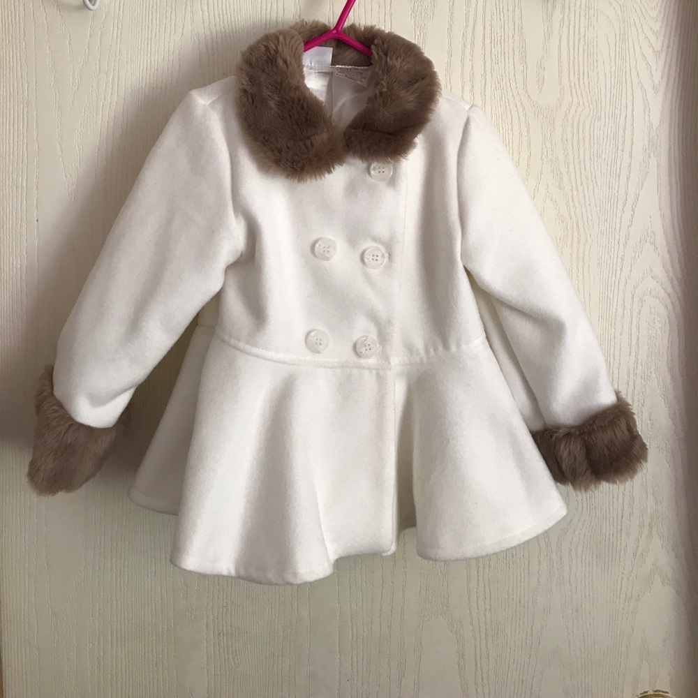 Kardashian Kids white fur cuff lined coat 24months