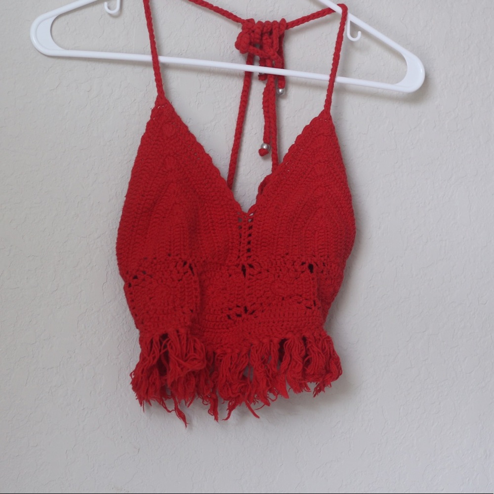 FOREVER 21 Red fringe Crop top