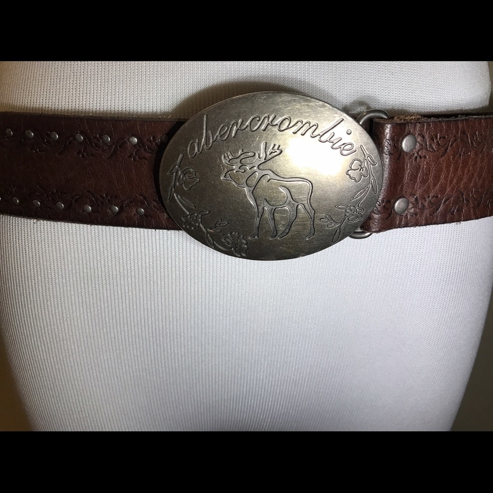 39.75" brown leather belt oval buckle 2.75"x2.25"